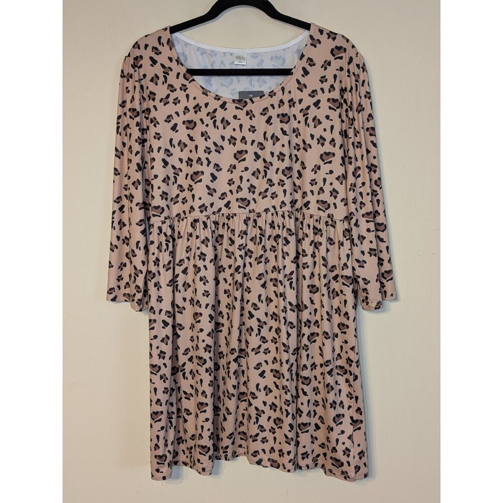 Nanu Womens Sz XL 3/4 Length Sleeve Animal Print Pullover Babydoll Tunic / Dress